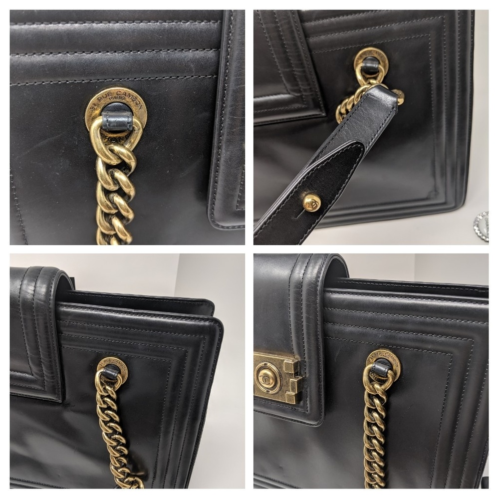🚨🎉 HP 🎉CHANEL Boy Black Tote Calfskin Leather Rare!Limited Edition - Picture 8 of 16